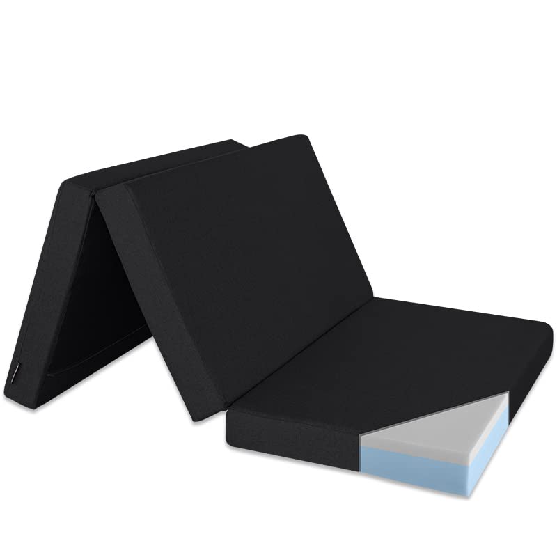 Ventadecolchones - Colchón Plegable con Viscoelástica con Cierre y Asa 120 x 190 x 10 cm con Espuma D25 extrafirme en Loneta Premium Negro para Furgonetas, de Viajes o para Invitados