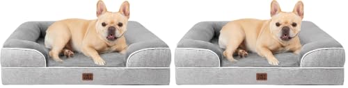 Image of EHEYCIGA Orthopedic Dog Bed for Medium Dogs, Waterproof Memory Foam Medium Pet Beds with Sides, Non-Slip Bottom and Egg-Crate Foam Dog Couch Bed with Washable Removable Cover, Grey (Pack of 2)