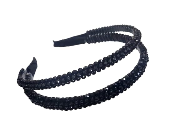 Extremely Unique Stunning and Elegant Handcrafted Headband, Featuring Crystals & Stones for Women (Black Double Line Crystal)-image-40