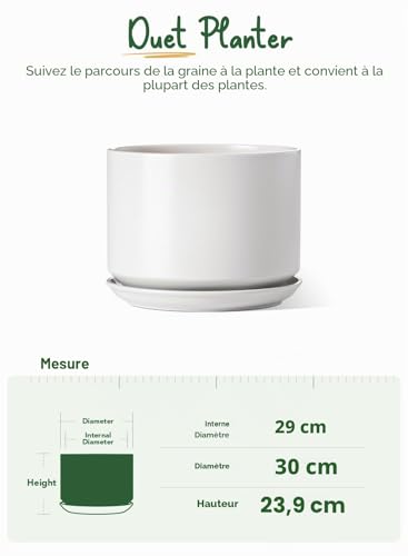 Cache-pot 30 cm avec soucoupe céramique de luxe blanc LE TAUCI - 6