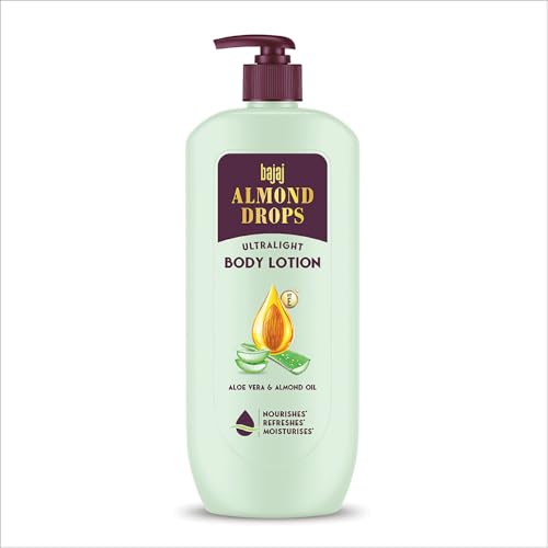 Image of Bajaj Almond Drops Ultralight Body Lotion, 600 ml | Women and Men | Refreshing Hydration - Aloe Vera, Almond Oil & Vitamin E
