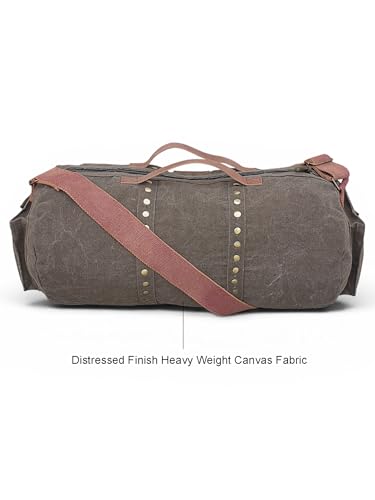 Image of The House of Tara Canvas Travel Duffle Bag 25 litres | Sports Duffel | for Men and Women | Adjustable Broad Strap | Gym Bag | Airline Carry On Luggage | Quick Access Pockets (Acorn Brown)