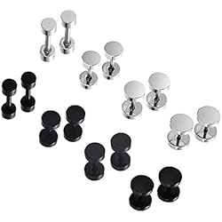 Aretes Para Hombre Color Negro LEEQ Juego de 8 Pares de Pendientes de Acero Inoxidable para Hombre Color Negro Plata(3mm 5mm 6mm 8mm)