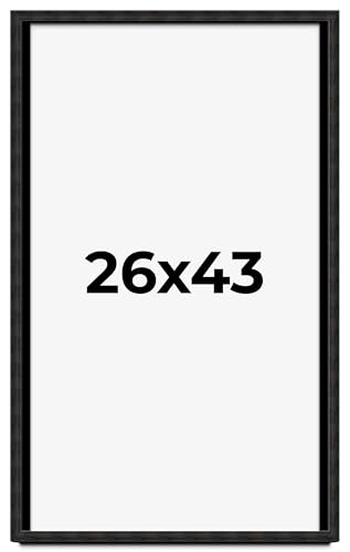 26x43 Shadow Box Black Rustic Barnwood Display Frame | 1.125 Inch Deep | 0.875 Inch Moulding Width | Solid Wood | Includes UV Resistant Acrylic Plexiglass, Acid Free Foamboard Backing and Hanging