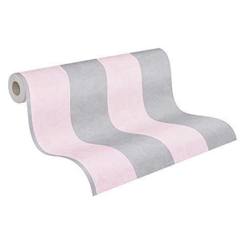 A.S. Création 329903 Memory 329903 Papier peint intissé Motif rayures Gris/rose 10,05 m x 0,53 m