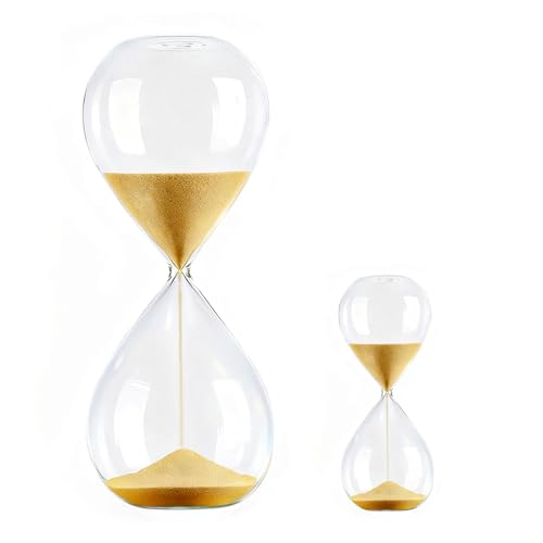 Reloj de Arena 60 y 5 Minutos, Set de 2 Relojes de Arena de Seguridad Dorados - de Cristal Grueso 1.83mm para Cocina, Juegos, Oficina, Aula