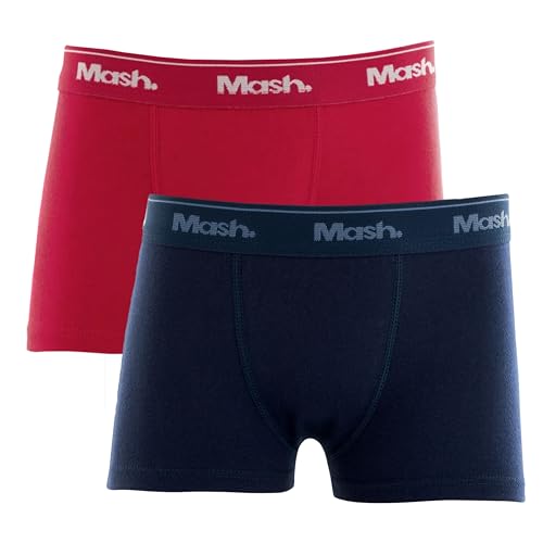 MASH INFANTIL Kit 2 Cuecas Boxer Algodão Cueca Box Meninos Crianças Kids, Azul Marinho - Vermelho, P
