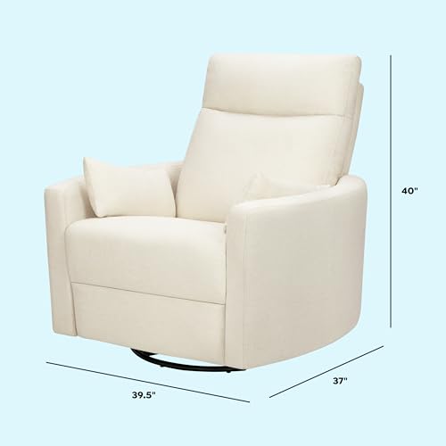 Image of Davinci Atlas Upholstered Recliner and Swivel Glider in Vanilla | Nursery Glider Chair with High Back, Padded Armrests, and Bolster Pillows | Smooth Recline for Nursing and Feeding