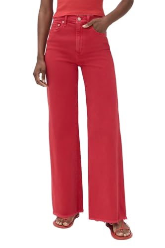 Allimy Women's Straight Leg Flare Jeans High Waisted Strechy Raw Hem Denim Pants