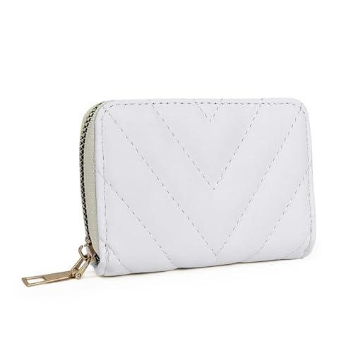Women Credit Card Wallet, Leather Credit Card Holder Small Accordion Wallet with 18 Card Slots and 2 Cash Slots (White)