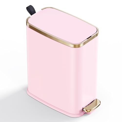 Image of CEROELDA Small Bathroom Trash Can with Lid-5L /1.3 Gal-Soft Close Lid-Pink