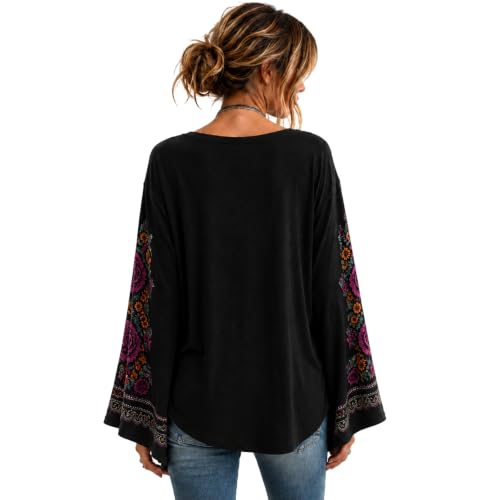 Womens Halloween Shirts Skeleton Floral Graphic Shirt Bell Sleeve Top - image 6