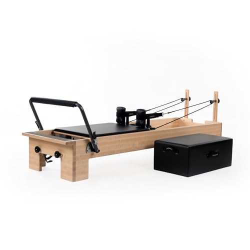 Balanced Body Studio Reformer, Pilates Exercise Equipment with XSR Footbar, Workout Equipment for Home or Studio, Black Upholstery, 92 5/8" L x 26 1/2" W x 14" H