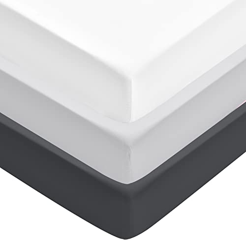 Image of David's Kids 3 Pack Fitted Crib Sheets, Ultra Soft Comfy Breathable Baby Sheets for Boys Girls Neutral, 28x52 Inch Fits Standard Crib Mattress and Toddler Mattresses, White & Light Grey & Black