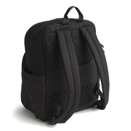 Image of Vera Bradley Women's Premium Cotton Large Bancroft Backpack - 15 inch Laptop & Trolley Sleeves - Classic Black, 28L