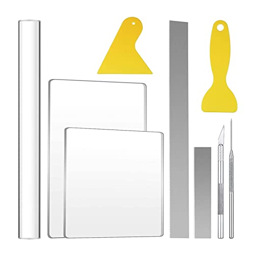 amleso 9個ポリマー粘土ツールアクリル粘土ローラーアクリルシートポリマークレイ刃カッタープラスチックスクレーパーバッキングボードdiy工具材料