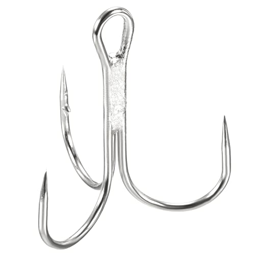 PATIKIL 1/0# Treble Fish Hooks, 20 Pack 1.26" L Carbon Steel Sharp Round Bend Hook Triple Barbed Hook for Freshwater Saltwater White