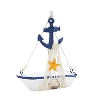 Nautische Maritime Deko, Holz Segelboot Modell, Maritime Badezimmer Deko, Holz Segelboote Modell Mit Fischernetz, Ideal für Alle Nautischen Partydekorationen, Schaufenster, Zimmerregale (B)