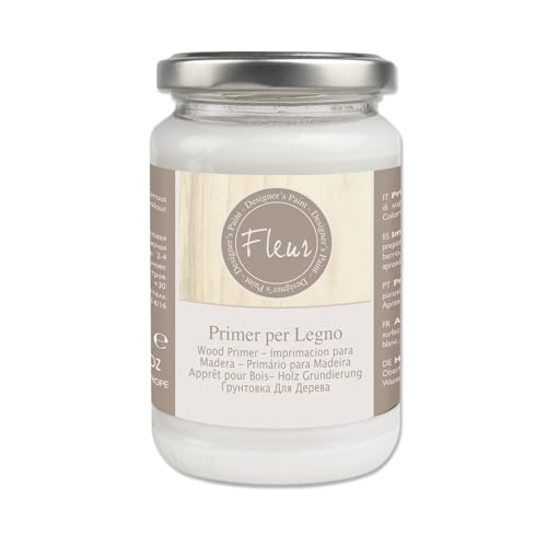 FLEUR DESIGNER'S PAINT | Fondo Acrilico, Adatto per Superfici Porose e Assorbenti, Fleur Primer P01, Legno Muro, Colore Bianco, Made in Italy, Formato 330 ml