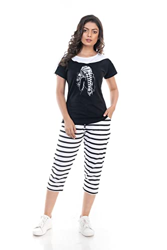 STYLEAONE Women's Cotton Capri and Top // T_Shirt Set