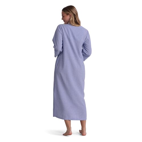 Image of Miss Elaine Long Seersucker Women's Robe, Pockets and Zipper with Front Embroidered Trim, Sleepwear & Loungewear