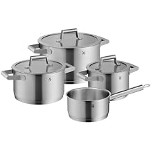 WMF 732146040 Comfort Line Topfset Induktion 4-teilig Cromargan Matte Stainless Steel Pots Set with Glass Lid, Scale, Stackable, Uncoated, 18/10