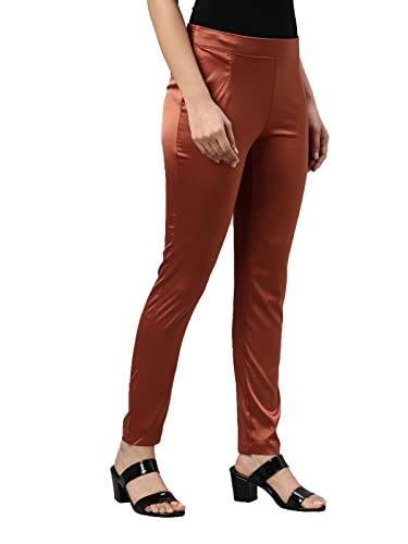 Image of GO COLORS Women Mid Rise Polyester Shiny Pant