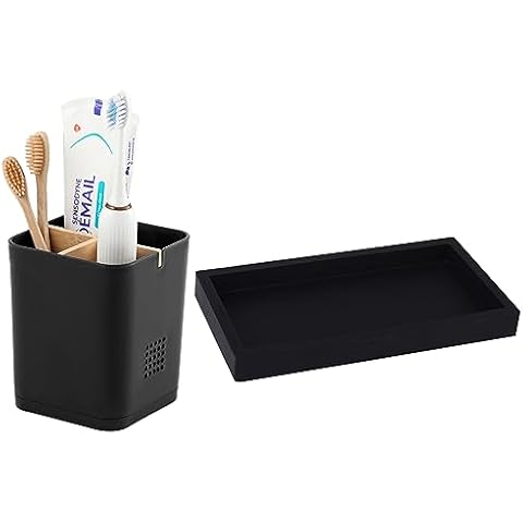 3 Slots Toothbrush Holder for Bathrooms and Small Silicone Tray for Kitchen, Sink, Vanity, Black Cover