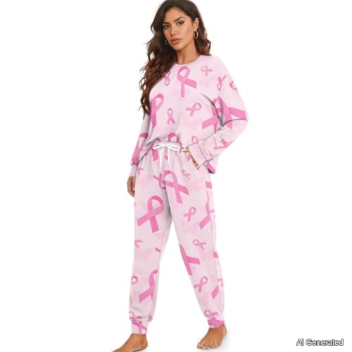 Image of Womens Lounge Set Long Sleeve Soft Pajama Sets | Casual 2 Piece Pj Outfit, Crewneck Sleepwear with Pockets, Adjustable Drawstring, Soft Comfy Fall Pajamas, Plus Size