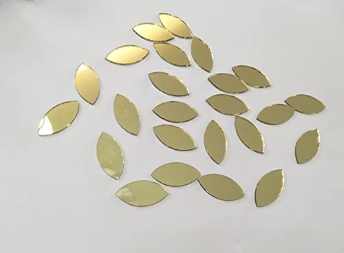 120 Stück Glasmosaikfliesen Blütenblattblätter, Glaszubehör für Bastelarbeiten, Bastelspiegel, Spiegelverzierungen (goldener Spiegel)