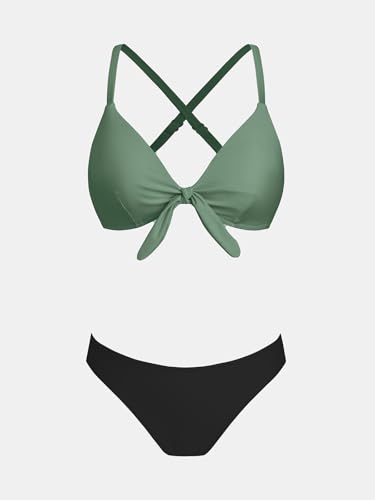 Image of CUPSHE Women's V Neck Bikini Sets Crossback Two Piece Swimsuit | Bunny Tie,Soft Removable Cups,Adjustable Straps,Mid Rise,Flattering Bathing Suit For Vacation And Beach