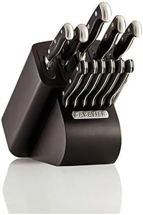 Sabatier Self-Sharpening 12-piece Forged Triple Rivet Knife Block Set with Edgekeeper Technology, High-Carbon Stainless Steel Kitchen Knives, Razor-Sharp Knife Set with Wood Block, Black