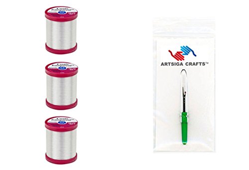 Coats & Clark Sewing Thread Transparent Polyester Thread Size .004 400 Yards (3-Pack) Clear Bundle With 1 Artsiga Crafts Seam Ripper S995-9900-3P #TOP2