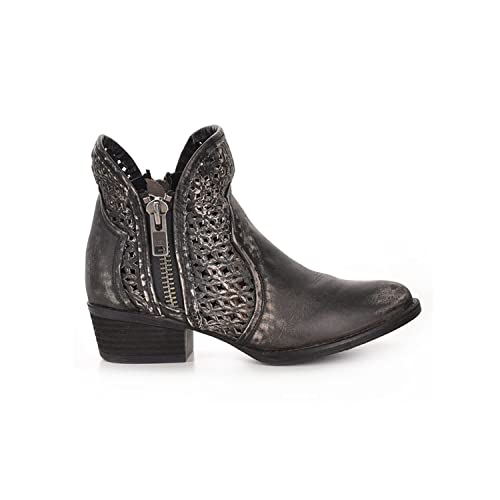 Corral Boots Women's Comfortable Leather Cowgirl Western Cut-Out Shortie Booties, Black, 102