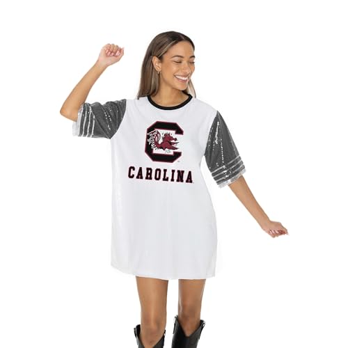 South Carolina Gamecocks Sequin Fashion Jersey Tunic Dress, Striped Sleeves, Lined