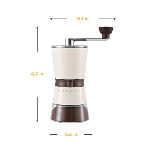 Foto von Vucchini Manuelle Kaffeemühle mit Extern Einstellbarer Grobheit,8 Stufen,Milchweiß,Konisch,Keramikmahlwerk,Tragbare Mühle Für das Heimbüro und Unterwegs