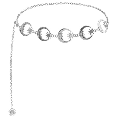 Silver chain crescent belt, adjustable waist accessory, suitable for jeans and dresses