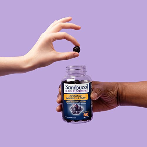 Sambucol Black Elderberry Gummies With Vitamin C & Zinc - Sambucus Elderberry Gummies For Immune Support, High Antioxidants, Gluten Free, Vegan, Elderberry With Zinc & Vitamin C For Adults - 60 Count #TOP5