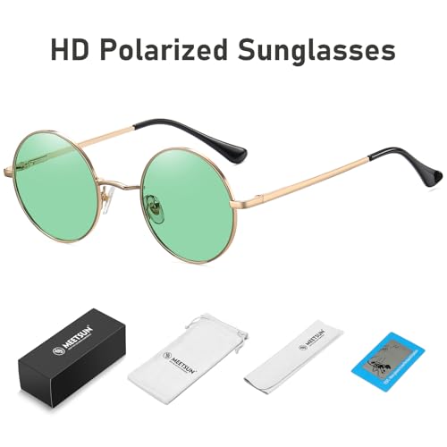 Image of MEETSUN Small Round Polarized Sunglasses for Men Women Metal Retro Hippie Circle Sun Glasses Driving Festival Cosplay UV400