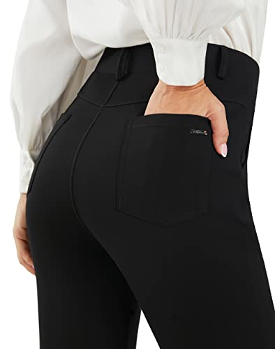 Afitne Dress Pants For Women Business Casual Stretchy Straight Leg/Bootcut Work Pants Yoga Dress Slacks High Waisted With Pockets Black-L #TOP3