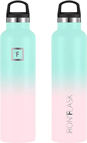 Iron °Flask Sports Water Bottle - 24 Oz, 3 Lids (Straw Lid) - Leak Proof, Durable Double Walled Stainless Steel - Gym Bottles For Men, Women & Kids - Insulated Thermos, Hot & Cold Hiking Canteen #TOP4