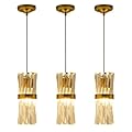 Ken & Ricky Pendant Lights Kitchen Island Gold 3 Pack,Crystal Pendant Lighting Over Island,Modern Pendant Light Fixtures for Dining Room Bedroom Bathroom Livingroom