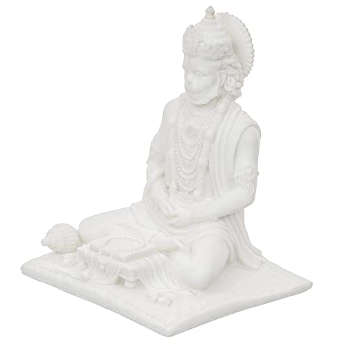 Image of eCraftIndia White Resin Hanuman Ji Murti for Home Temple Pooja Mandir Meditating Lord Hanuman Idol for Car Dashboard Home Office Hanuman Statue Hanuman Murti Gift for Diwali Hanuman Jayanti Ram Navami