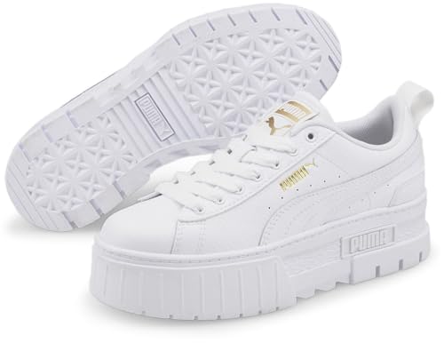 PUMA Kids Girls Mayze Leather Platform Lace Up Sneakers Shoes - White - Size 5.5 M