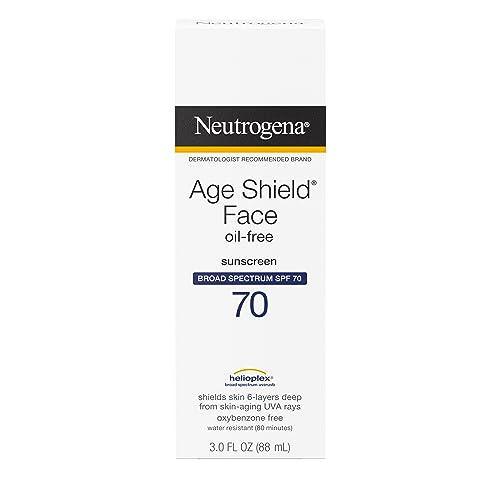 Neutrogena Age Shield - Loción de protección solar facial sin aceite con amplio espectro SPF 70, protector solar hidratante no comedogénico para ayudar a prevenir los signos de envejecimiento, sin