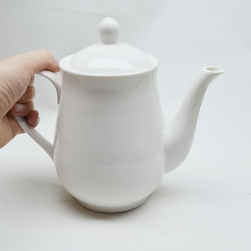 Image of White Porcelain Teapot, Big Tea Pot Coffee Tea Water Pot Vintage Ceramic Gooseneck Kettle (49oz)
