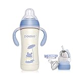 POTATO Baby Thermos Cup Water Bottle for Kids Stainless Steel Sippy Cup with 3 Kinds of Lids,Keeps Cold for 8 Hours 8 oz, Blue