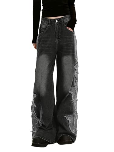 Sunidol Cute Jeans for Women Girls Star Patchwork Pants High