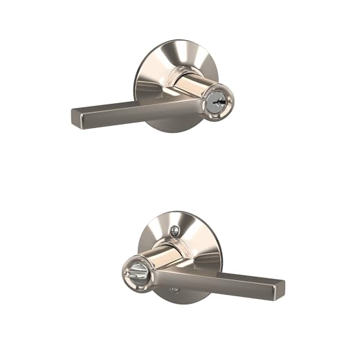 Image of SCHLAGE F51A LAT 618 Latitude Lever Keyed Entry Lock, Polished Nickel