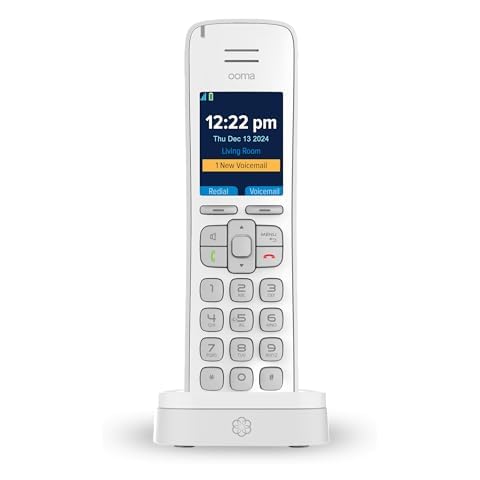 Ooma HD3 Handset white cordless phone with caller-ID and HD voice quality. Works only with Ooma Telo VoIP Internet home phone service. Cover